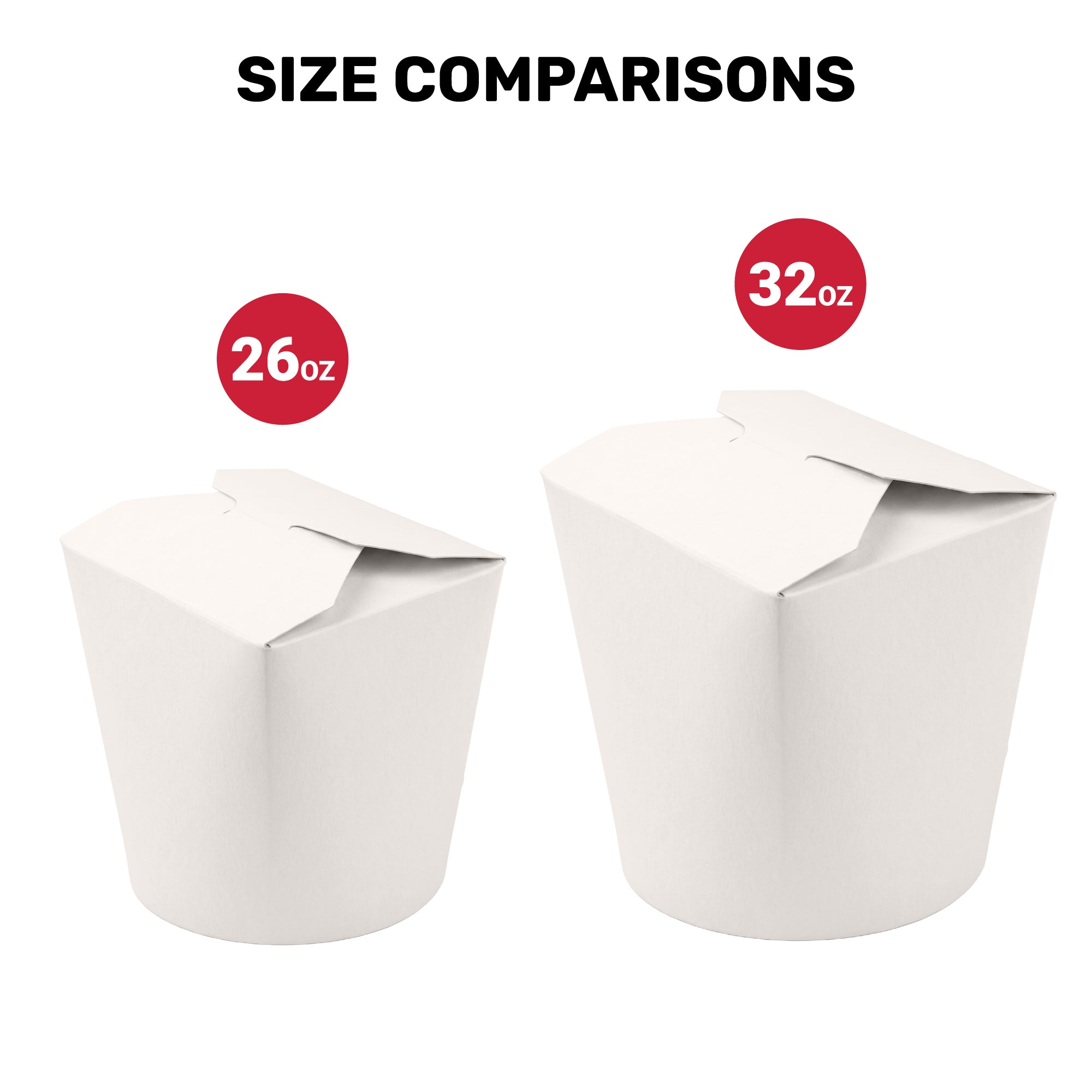 Size comparisons of two containers, one labeled 26 oz and the other labeled 32 oz.