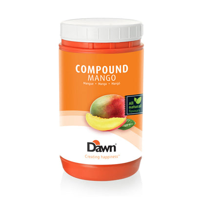 1kg tub of Dawn Mango Compound, a smooth, tropical fruit paste made from natural mango purée and flavourings, used in desserts, creams, ice cream, and patisserie.