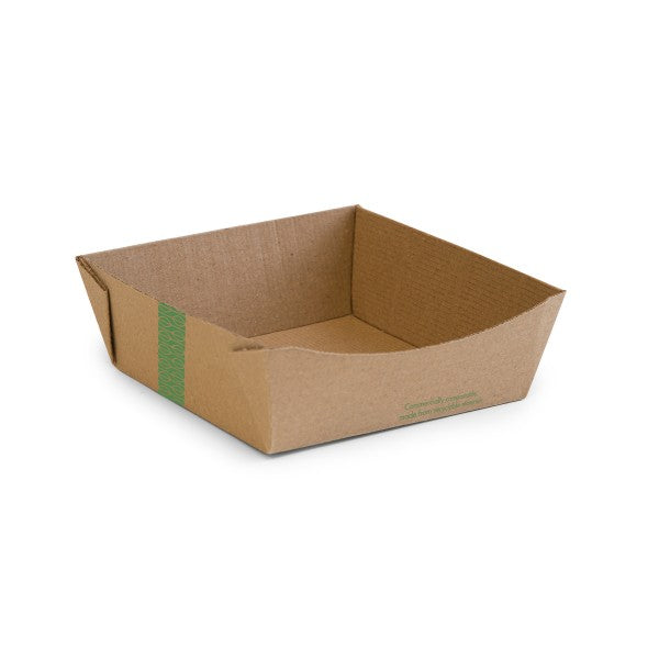 Cardboard box with a green stripe on a white background