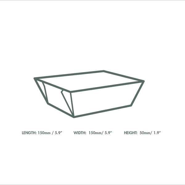 Line drawing of a rectangular container with dimensions on a white background