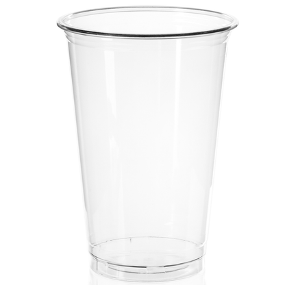 A clear plastic cup without any markings or designs.
