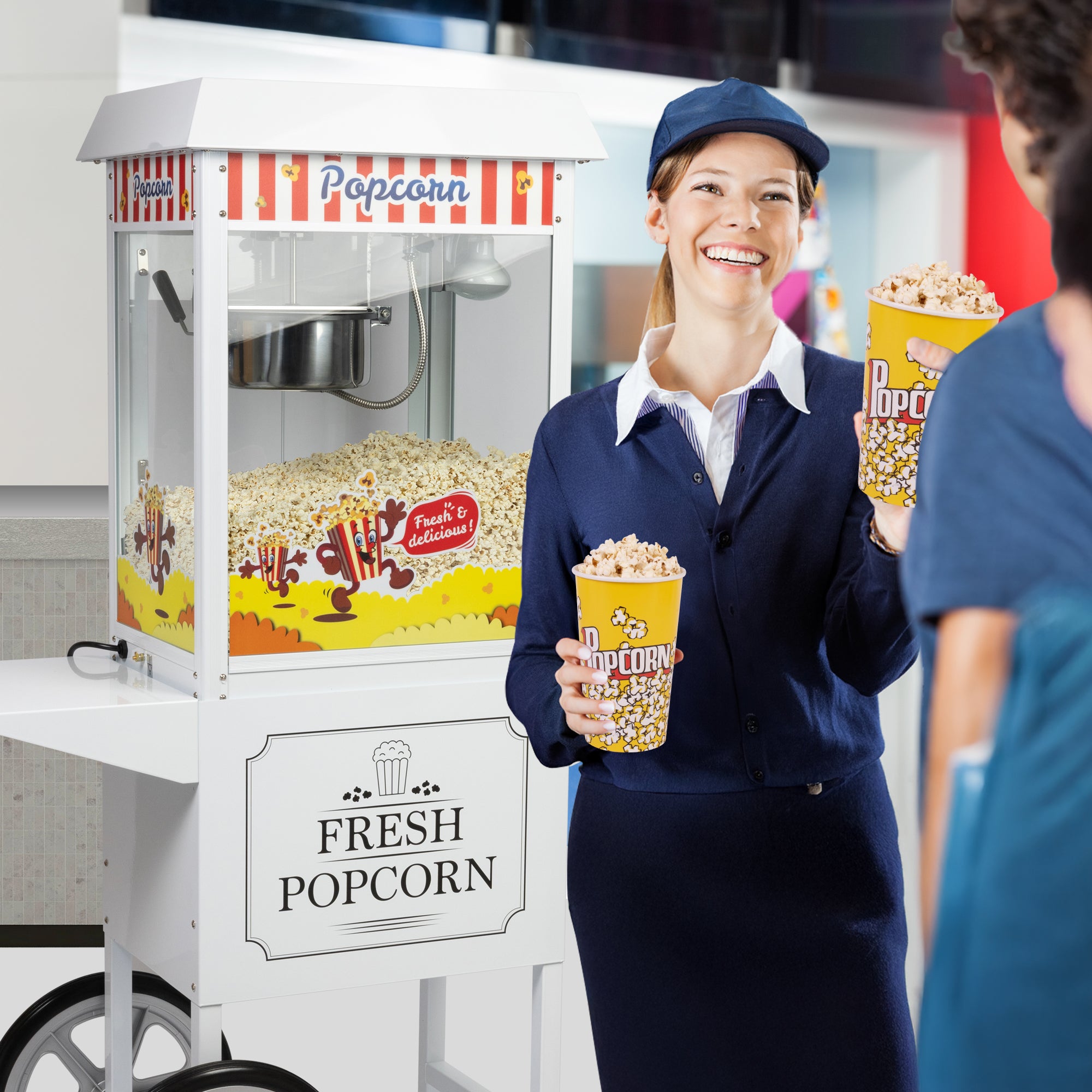 HAXRO Popcorn Machine & Cart 8oz - White