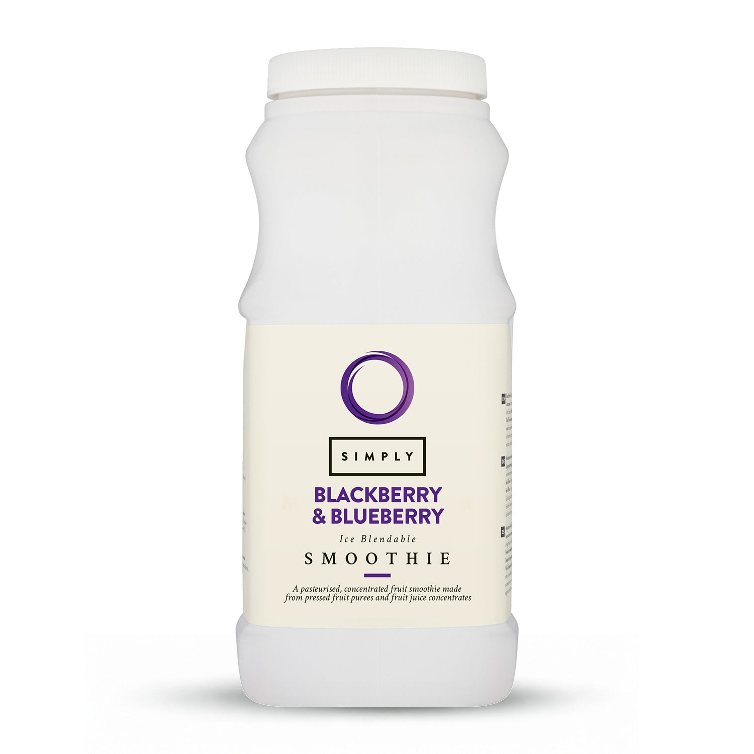 A container of Simply Blackberry & Blueberry smoothie mix.