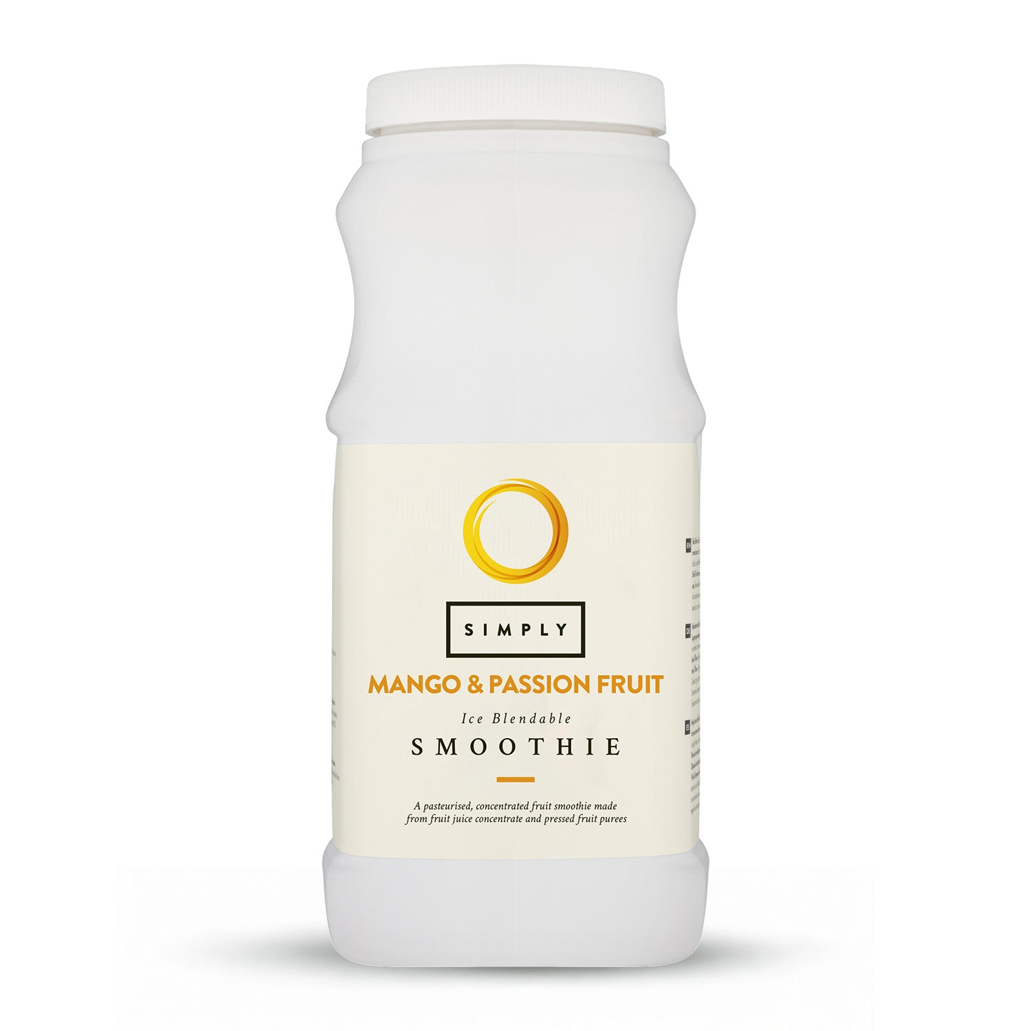 A bottle of Simply Mango & Passion Fruit Smoothie.