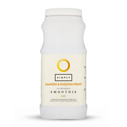 A bottle of Simply Mango & Passion Fruit Smoothie.