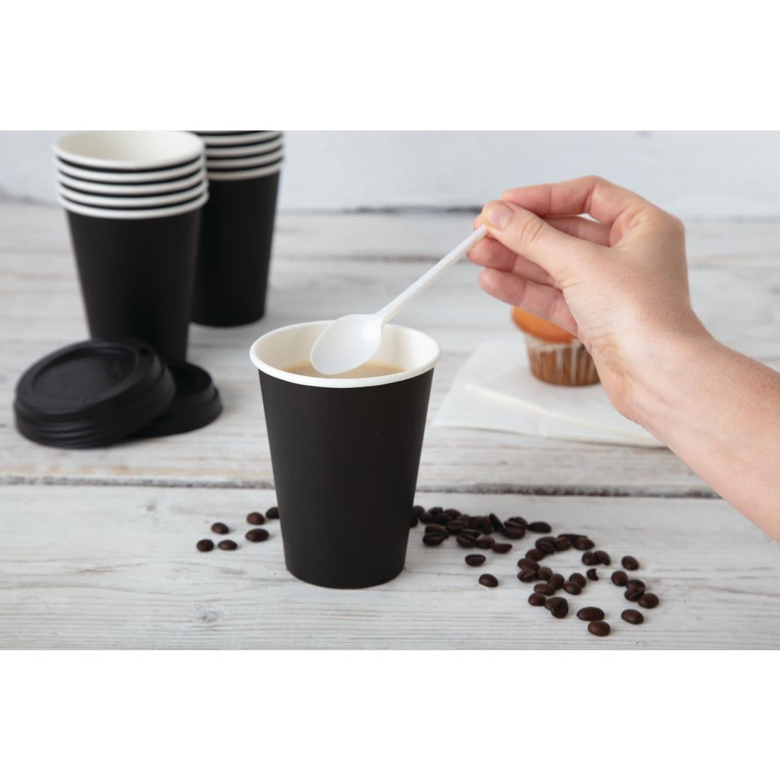Fiesta Recyclable Coffee Cups Single Wall Black 225ml / 8oz (50 Pack)