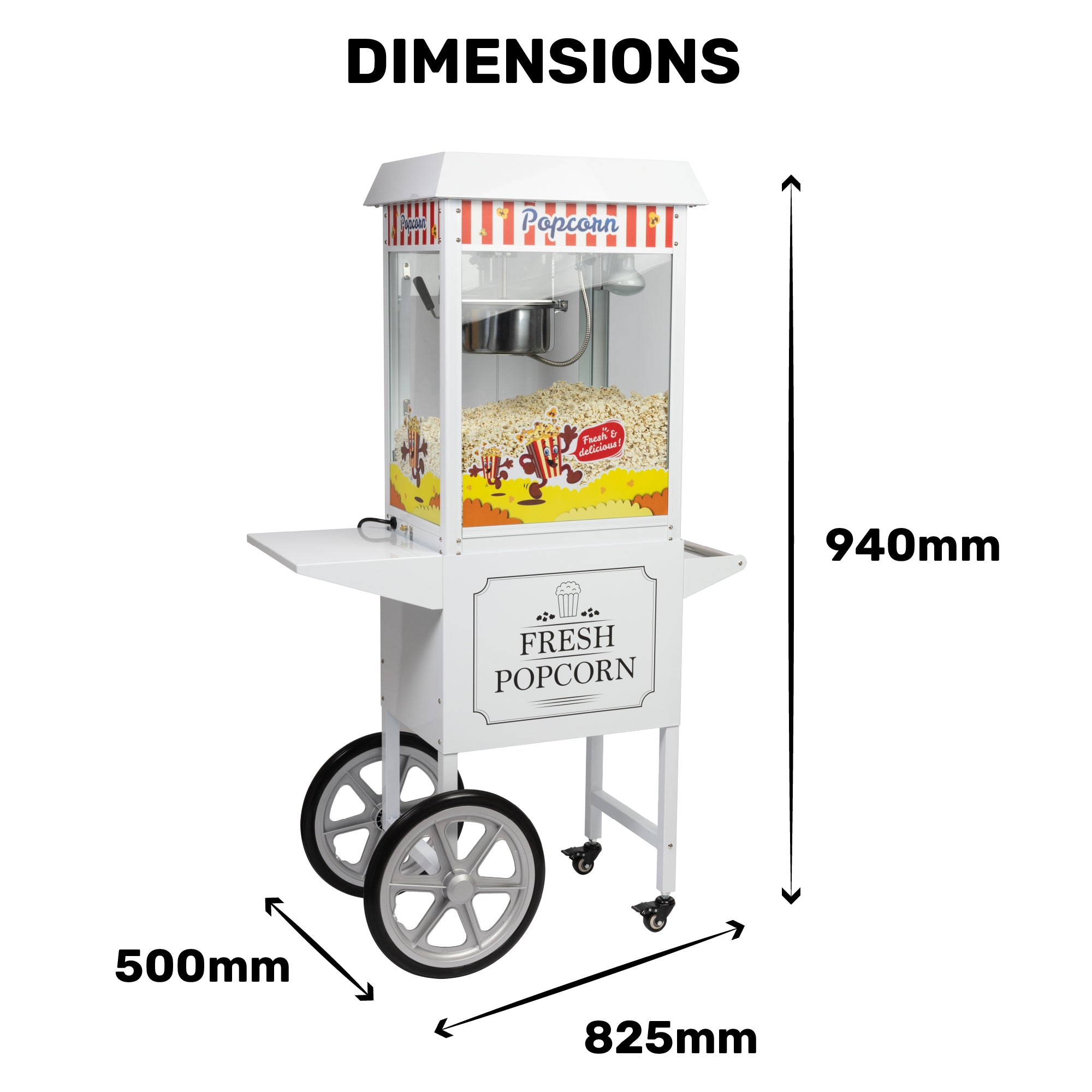 HAXRO Popcorn Machine & Cart 8oz - White