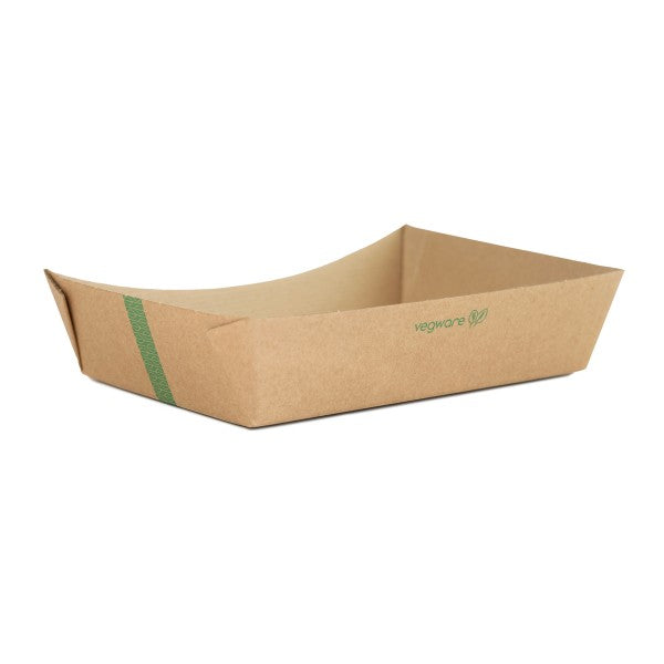 Kraft paper boat with a green stripe on a white background