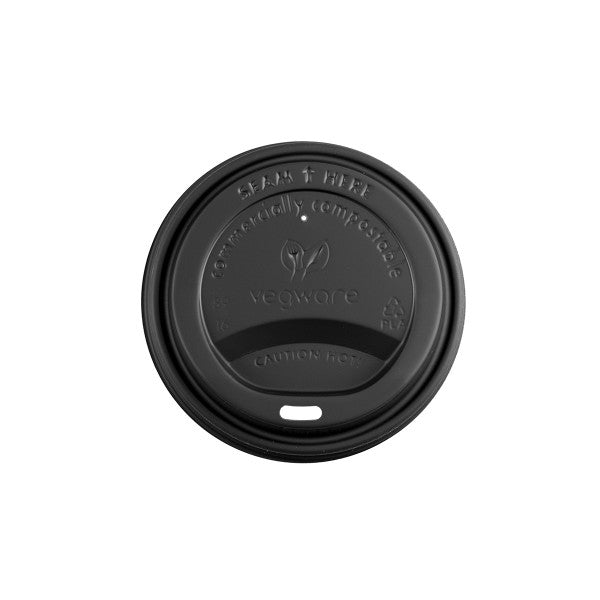 Black compostable coffee cup lid on a white background