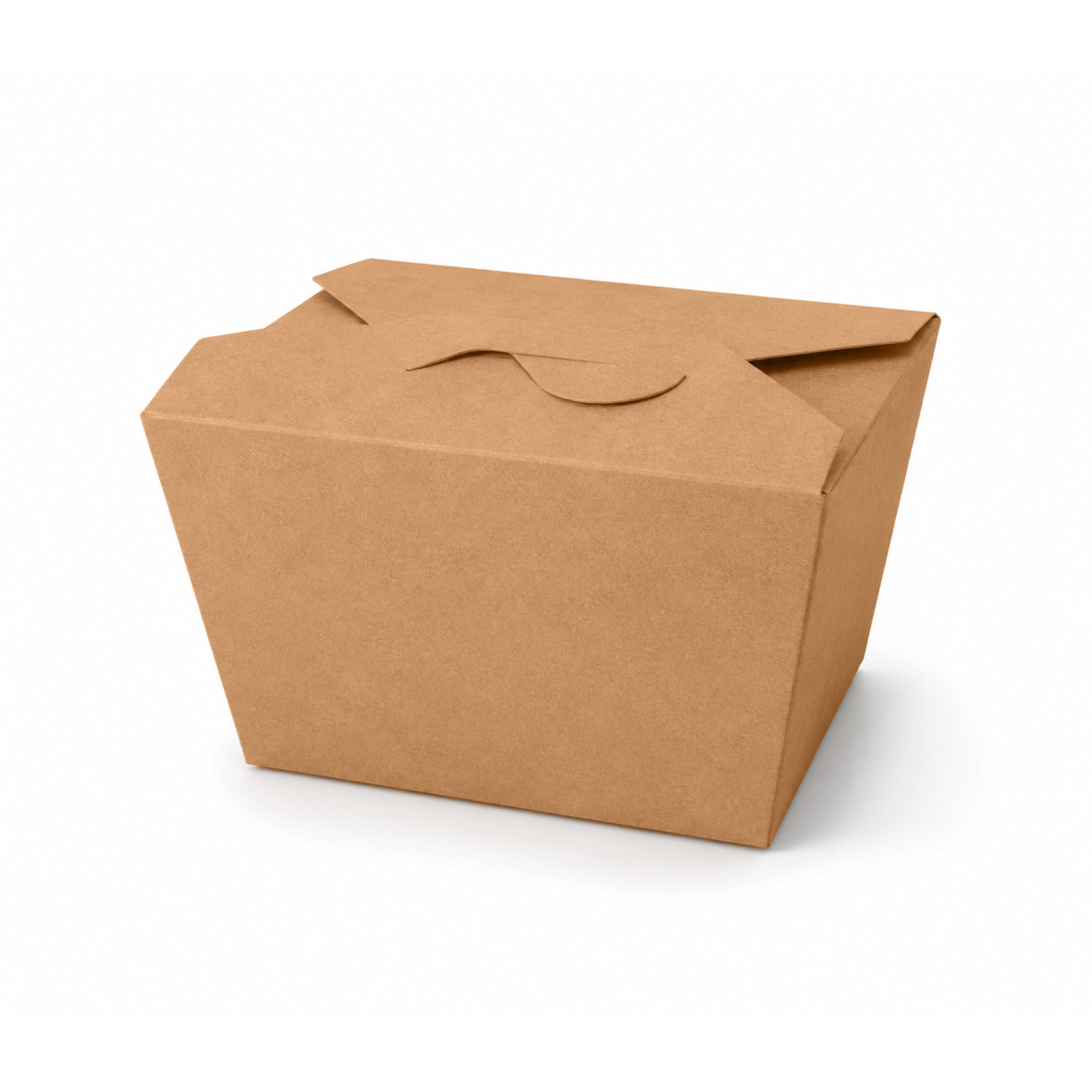 Brown cardboard takeout box with a folded top, shown against a plain white background. The box appears sturdy, simple, and eco-friendly.