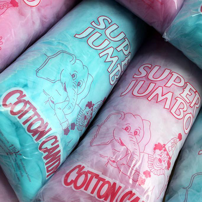 big candy floss bags with pink clown and elephant print